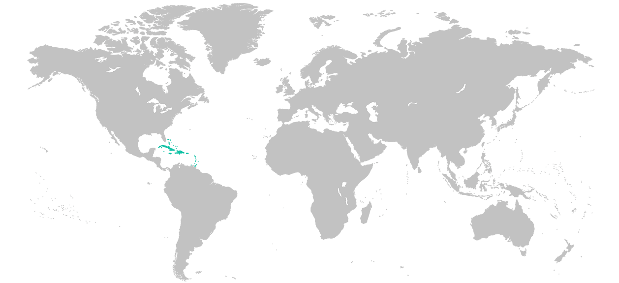 Map of e world with the Caribbean region highlighted.
