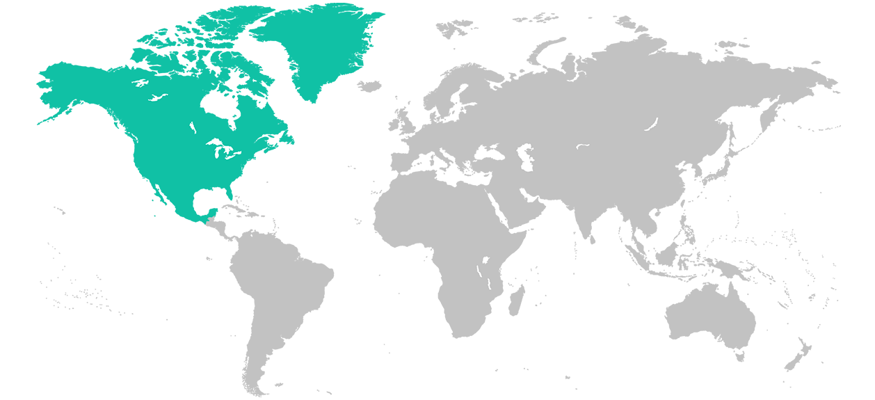 Map of the world with North America highlighted.